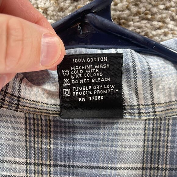 FUBU Shirt Mens Large Blue Plaid Short Sleeve Button Up Hip Hop Streetwear Logo - Picture 9 of 12